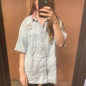 Vintage Cat Denim Button Up
